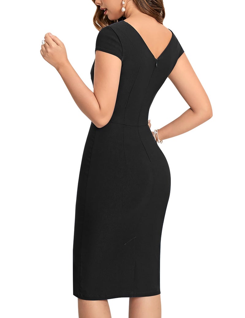 MUXXN Women's Classy Vintage Sleeveless Ruched Waist Juniors Party Dress (Black S) - Image 2